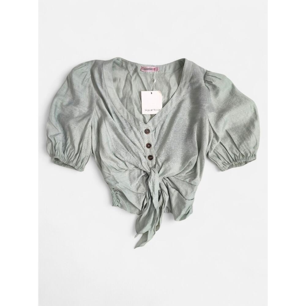 SkyLar Rose NWT Green Puff Sleeve Cottagecore Tie Blouse